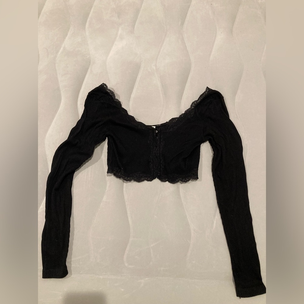 Black Lace Detail Crop Top OS